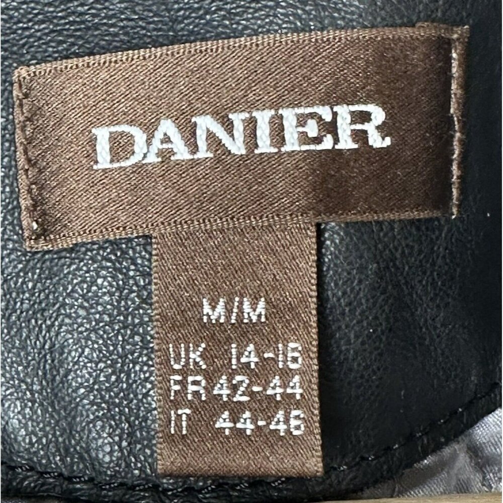 Vtg Danier Leather Coat Womens Y2K 90s Lined Zip Front Black Size Medium 14-16 - Picture 10 of 16